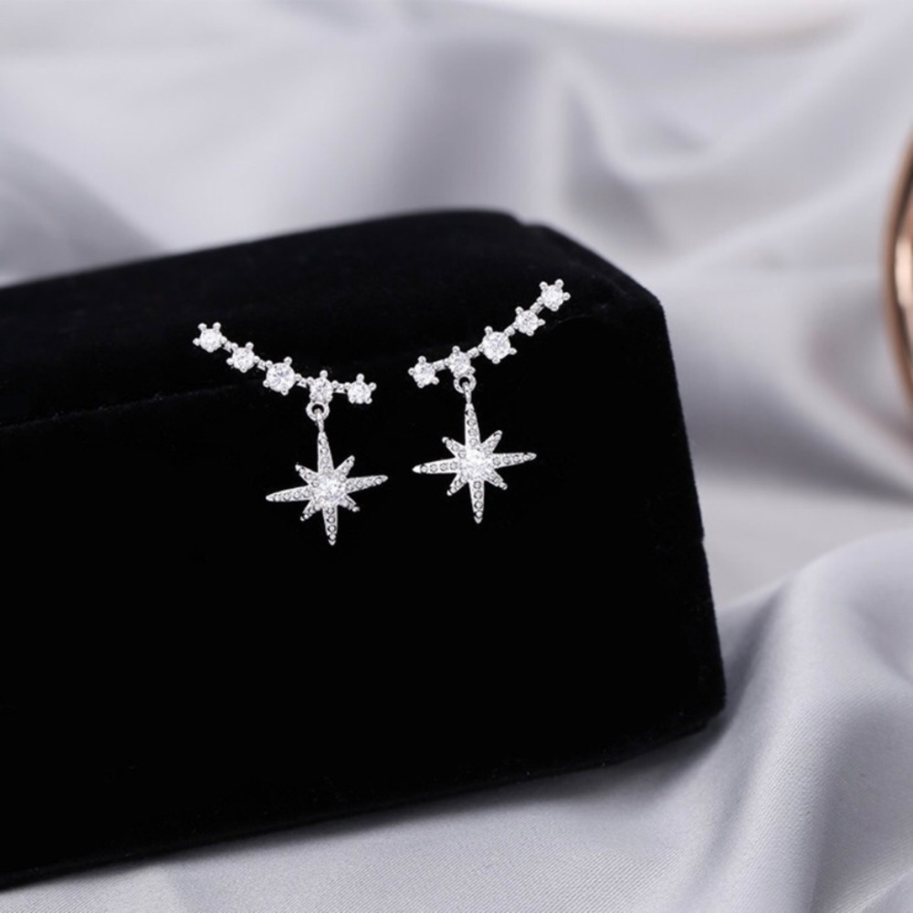 925 Silver Post CZ Diamond Six-Pointed Star Stud Earrings for Women - Picture 2 of 4